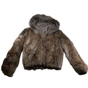 SOLD Knoles and Carter Women's Size Large Genuine Fur Bomber Jacket Coat Brown